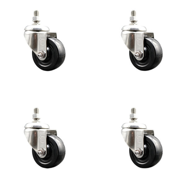 Service Caster Ss Hard Rubber Wheel Swivel Threaded Stem Caster Set